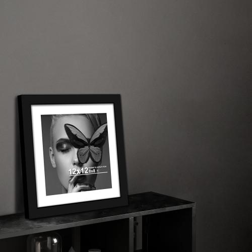 Art Street Synthetic Document Large Size Wall Photo Frame, Set Of 4 Big Frames For Wall Artwork, Certificates, Picture & Photographs Home Decor (12x12 Inch, Matted To: 8x8 Inch, Black)