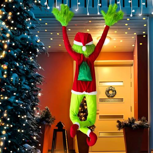 Green Monster Christmas Decorations, 5.2FT Christmas Tree Decor, Pose-able Xmas Stuffed Green Santa Body for Outdoor Indoor Yard Lawn Decoration