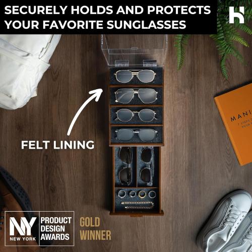 Holme & Hadfield Premium 6-Slot Sunglasses Organizer – Beautiful 360° Views – Handcrafted Wooden Sunglasses Display Case for Multiple Glasses – Luxurious Christmas Gift