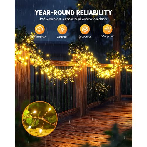 Brightown Solar String Lights for Outside, 2 Packs Total 39.2Ft 480 LED Solar Fairy Lights for Outdoor Waterproof, Firecracker Twinkle Lights with 8 Modes for Patio Party Garden Yard Home, Warm White