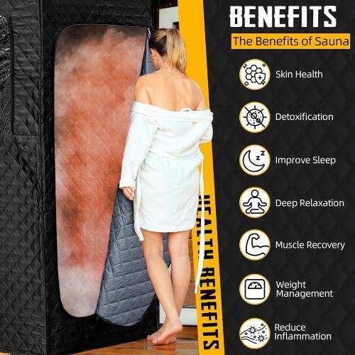 Large Portable Sauna Box, 3L Steamer Portable Steam Sauna for Home, Personal Sauna with Big Sauna Chair, Remote Control, 3.2’ x 3.2’ x 6.0’, Black, 1200W