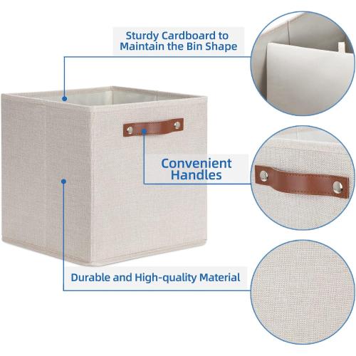 Temary Cube Storage Bins 12 Inch Storage Cubes 4PCs Fabric Organizer Bins Boxes with Handles, Sturdy Collapsible Closet Storage Organizer for Shelf, Bedroom, Cabinet (Beige, 12 x 12 x 12)