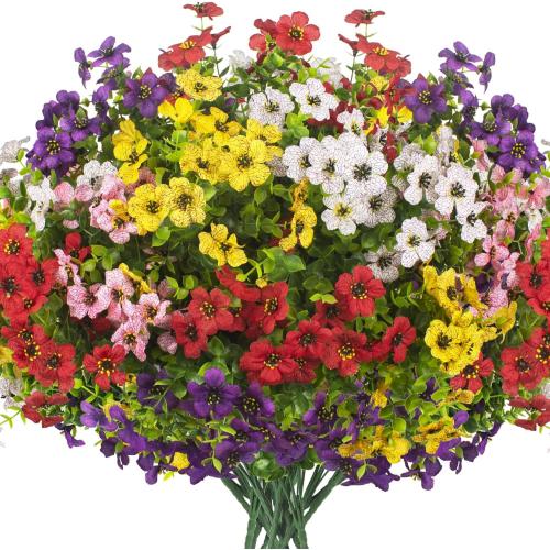 20 Bundles Artificial Flowers for Outdoors, UV Resistant Fake Plants Flowers Greenery Shrubs Plants for Decoration Outside Plants Hanging Planter Home Garden Decor
