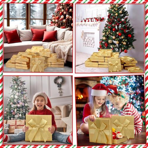 Fullhawl 12 Pcs Christmas Gift Card Holder Boxes with Bow Xmas Greeting Card Present Wrap Boxes Money Holders Party Favor Decor for Wedding Xmas Party Supplies Decorations(Golden)