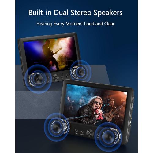 WONNIE  Two DVD Players Dual Screen for Car Portable CD Player, Play a Same or Two Different Movies with Two Mounting Brackets, 5-Hour Rechargeable Battery, Support USB/SD Card Reader