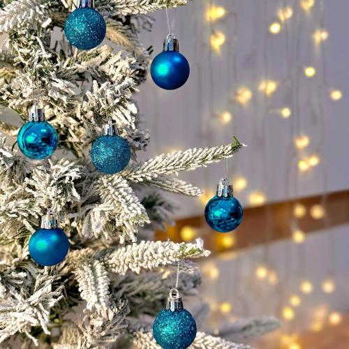 Emopeak 24Pcs Mini Christmas Balls Ornaments for Xmas Tree - 1.2 Inch Small Shatterproof Christmas Tree Decorations Hanging Ball for Holiday Wedding Party Decoration Lake Blue