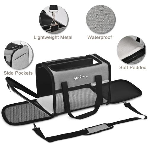 Airline Approved Pet Carrier for Cats & Small Dogs (Up to 18 Lbs) - Soft Sided Travel Carrier with Washable Pad (Grey)