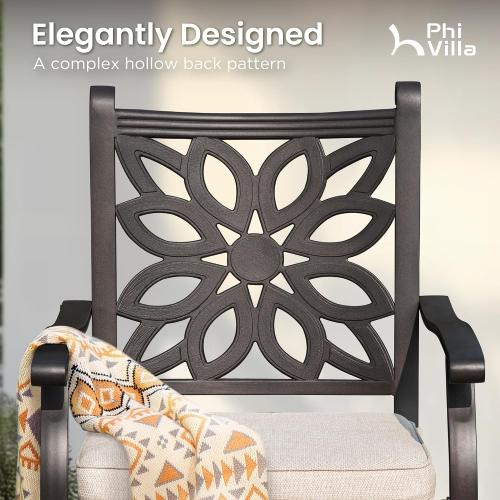 Outdoor Swivel Bar Stools Set of 2, Cast Aluminum Patio Bar Height Chairs with Seat Cushion, All-Weather Bar Dining Chairs Metal Bistro Chairs