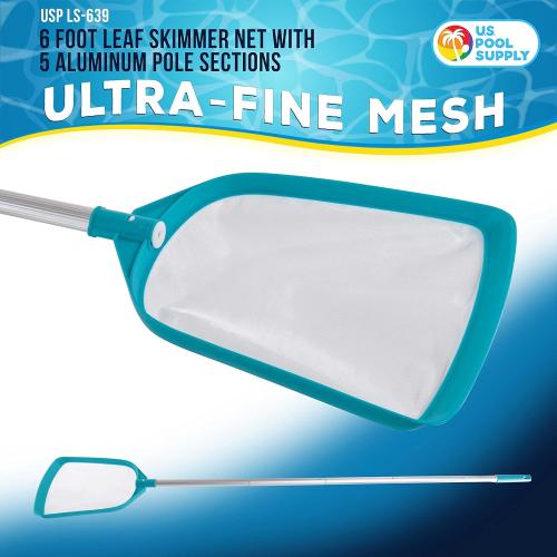 U.S. Pool Supply Professional Swimming Pool 6 Foot Leaf Skimmer Net with 5 Aluminum Pole Sections - Ultra Fine Mesh Netting, Clean Remove Leaves Debris Fast - Pool, Spa, Pond Cleaning Maintenance