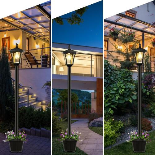 72 Solar Outdoor Light with Planter,Waterproof Solar Post Lamp Ligts, Garden Lights for Backyard, Pathway, Patio,Lawn, Driveway Decor