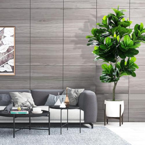 6ft Full Artificial Fiddle Leaf Fig Tree (72in) with Plastic Nursery Pot Faux Tree, Ficus Lyrata Fake Plant for Office House Farmhouse Living Room Home Decor (Indoor/Outdoor)