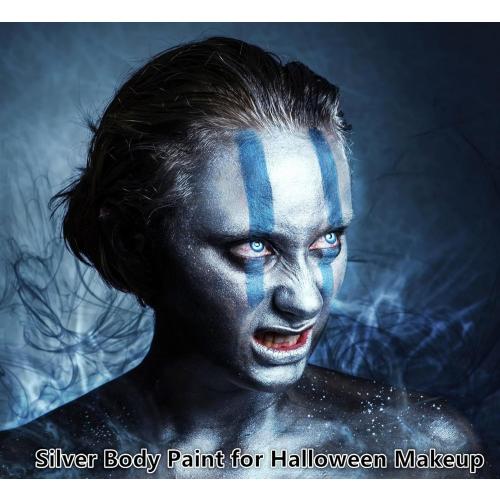 Go Ho Metallic Silver Body Paint Washable(2.37oz/pc),Water Based Cream Silver Face Body Paint,Full Professional Face Paint for Halloween Costumes Festivals Cosplay SFX Makeup