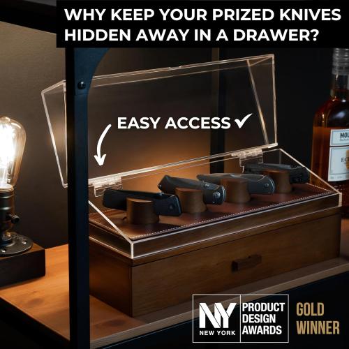 Holme & Hadfield Premium Knife Display Case for up to 10 Knives – Handcrafted Wooden Pocket Knife Organizer for Collections for EDC Collectors – Luxury Built to Last