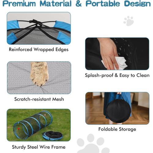 Outdoor Cat Enclosure, 3-in-1 Catio Outdoor Cat Enclosure with Tunnel for Outside and Indoor, Cat Tent Portable Catio Pet Playpen with Storage Bag for Kitty and Small Animals