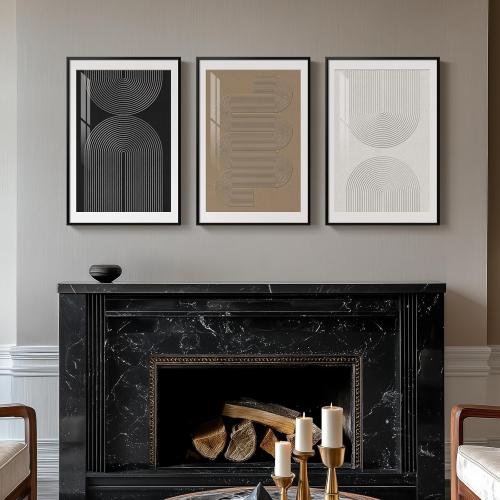 Framed Boho Neutral Abstract Wall Art, Set of 3 Modern Art Prints Paintings Artwork for Walls, Minimalist Black White Brown Geometric Pictures for Living Room, Dining Room, Bedroom Wall Decor 16x24 In