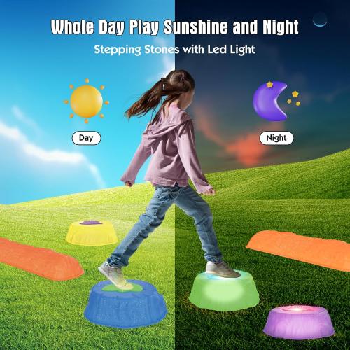 Set of 8 Stepping Stones for Kids - 8Pcs Non-Slip Plastic Stepping Stones with LED Lights, Preschool Balance & Gross Motor Skills Game Toys, for Toddlers 3 Years Up, Outdoor & Indoor