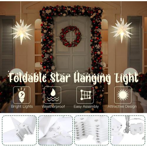 Kingdder 3 Pieces Moravian Star Light LED 3D Star Hanging Light Powered by Battery with Timer Function White Porch Lantern Holiday Decor for Indoor Outdoor Christmas Tree Balcony Courtyard (14 Inch)