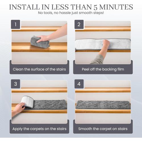 Carpet Non Slip Stair Treads Indoor – Washable Thicker Polyester Fiber Fade Resistant Stair Rugs for Kids Elders and Pets – 9 X 30 Size Rugs Pack of 15