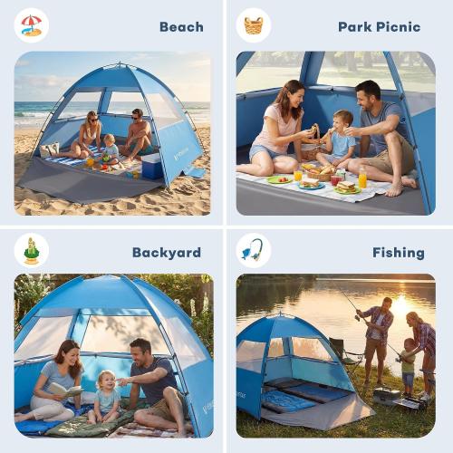 Venustas Beach Tent Sun Shelter for 3/4/6/8 Person, UPF 50  UV Protection Beach Canopy, Lightweight and Easy Setup Cabana, Portable Shade Tent