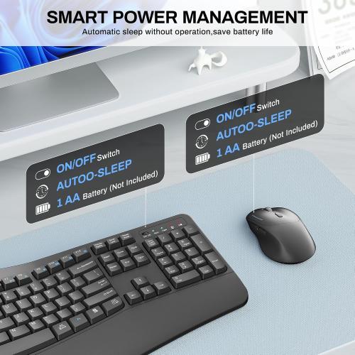 Wireless Keyboard and Mouse Combo,2.4G Full Size Wave Keys Ergonomic Keyboard with Wrist Rest for Natural Typing, 3 DPI Adjustable Ergonomic Silent Mouse for Computer/Laptop/Windows/Mac (Gray)