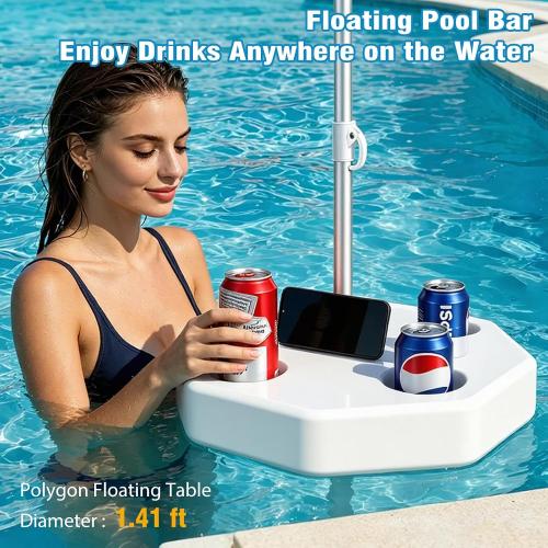 Floating Pool Umbrella with Weighted Base, Rust-Proof Aluminum Pole | Blocks Up to 98% of Harmful UV Rays, Features Removable Polygon Floating Table, Ideal for Pools, Beaches & Outdoor Lakes