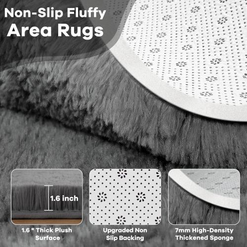 Noahas Door Mat Indoor Entrance,2x3 Shaggy Small Dark Grey Area Rugs for Entryway,Non-Slip Fluffy Entry Bedroom Rug,Soft Plush Bedside Throw Kids Carpet