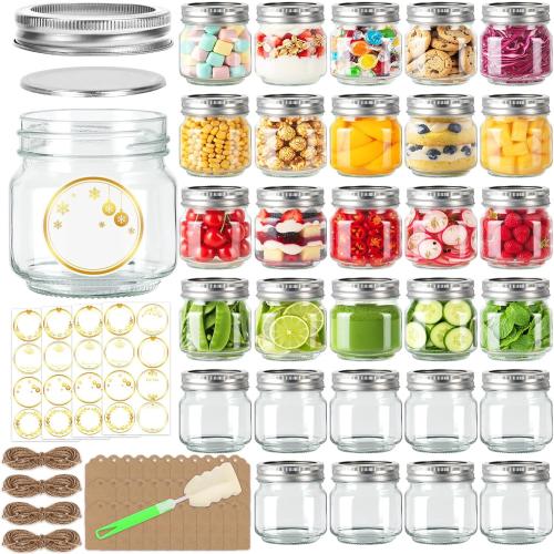 STARSIDE 8oz Glass Mason Jars 30-Pack with Airtight Split Lids and Bands