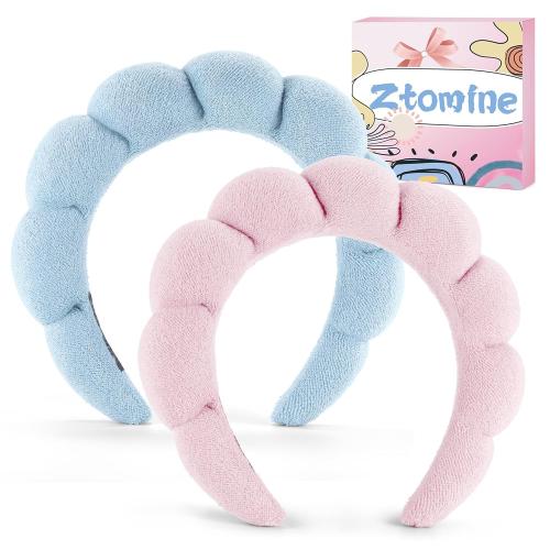 Spa Headbands for Face Washing, Facials, Masks & Skin Treatments, Set of 2, 100% Cotton Terry Cloth, Plush Soft Absorbent Headband, Pink & Blue