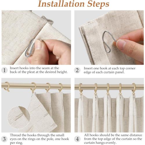 Natural Pinch Pleated Linen Curtains 84 Inch Length 2 Panels for Living Room Bedroom Cream Semi Sheer Window Curtain Boho Neutral Back Tab Pinch Pleat Drape with Hooks 84 Inches Long