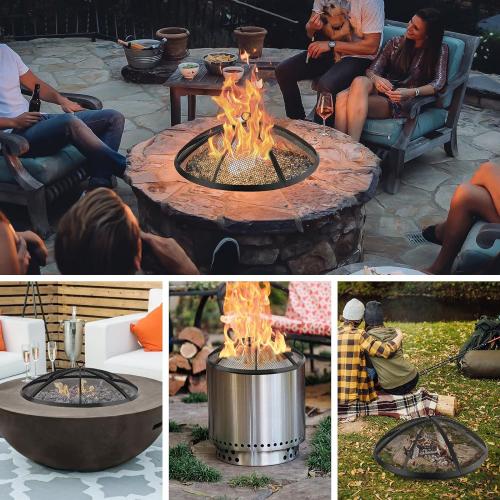 Fire Pit Spark Screen, Fire Pit Screen 36 Inch Round with Handle & Poker, Collapsible Heavy Duty Mesh Fire Pit Cover Fire Pit Lid for Outdoor/Patio/Backyard/RV Camping/Beach