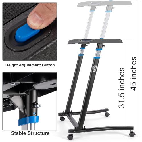 CXWXC Indoor Cycling Desk - Adjustable Height Bike Deak Laptop Stand Non-Slip Surface - Portable Bike Trainer Fitness Desk with Lockable Wheels