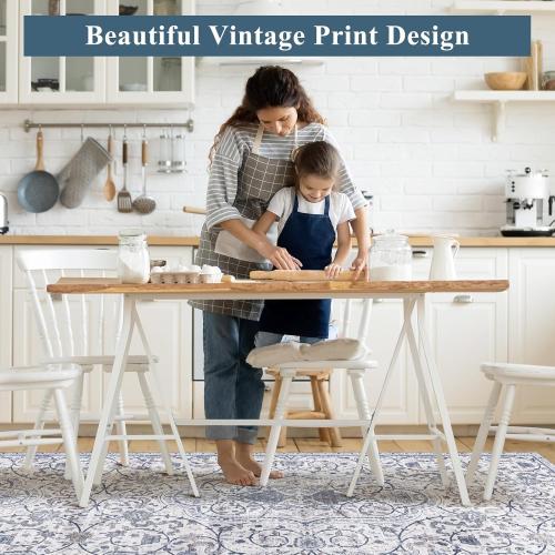 Area Floor Mat for Home, 3'x5' Waterproof Vintage Print Rug-Like Pattern PVC Area Mat for Kitchen, Stain Resistant Non-Slip Soft Rug for Living Room, Easy Clean Desk Chair Mat for Home Office Decor