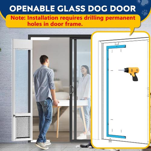 Large Dog Door for Sliding Glass Door,Openable Pet Door for Sliding Glass Doors，All-Metal Framed & Panel & Lock,Adjustable 75 7/8 to 81 Slider Height -Large