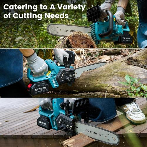 Size 12inch Color Blue  Electric Chainsaw Cordless 12-inch, Handheld Chain Saws with 2 x 4.0Ah Batteries, Tree Saw with Tool-free Chain Tension, Auto Oiling for Wood Cutting Trimming Branch