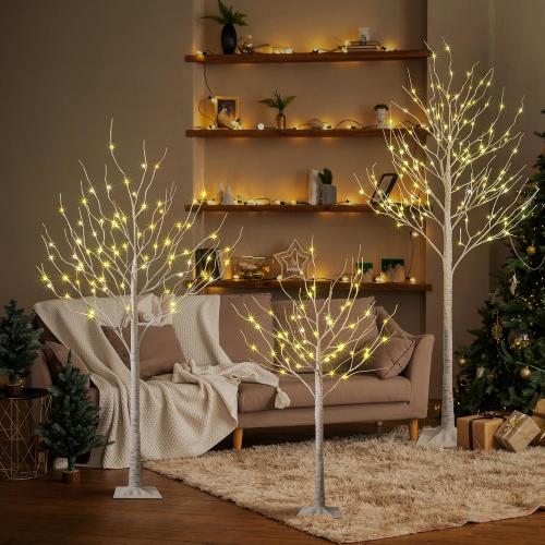 LIGHTSHARE LED Birch Tree Light Set - Trees with Warm White Lights - Indoor Outdoor Christmas Wedding Party Decorations (3-Pack)
