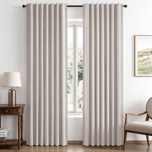 MIULEE 100% Blackout Linen Curtains for Bedroom 42 x 84 Inch Ivory 2 Panels | Thermal Insulated, Room Darkening Drapes for Living Room, Back Tab Rod Pocket Pinch Pleated, Solid Luxury Decor