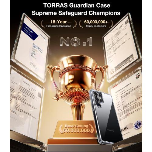 TORRAS Shockproof for Samsung Galaxy S25 Ultra Case, [Non-Yellowing] [12FT Military-Grade Protection] Transparent Slim Case for Samsung S25 Ultra Case, Diamond Clear, Hard, 6.9'' Guardian Series