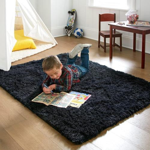 Ophanie Black Area Rugs for Bedroom Living Room, 4x6 Fluffy Fuzzy Shag Shaggy Carpet Soft Plush Furry Bedside Rug, Indoor Floor Rug for Kids Girls Boys Home Decor Aesthetic, Dorm Nursery