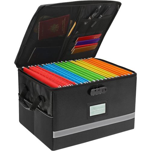 File Organizer, Fireproof File Box with Lids, Important Document Organizer Box with Lock, Portable File Folder Organizer with Handle