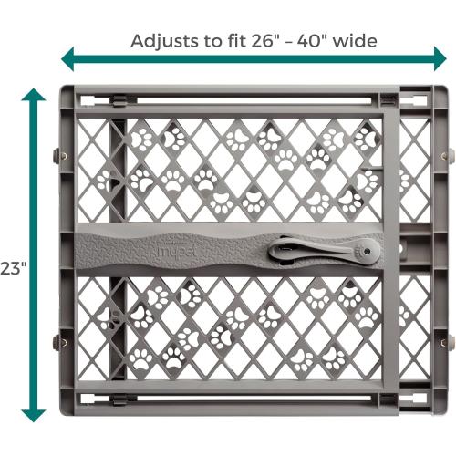 MYPET North States Paws Portable Pet Gate: 26-40 Wide. Pressure Mount. No Tools Needed. Made in USA, 23 Tall, Expandable, Durable Dog Gates for Doorways, Fieldstone Gray