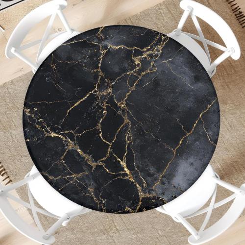 Round Fitted Tablecloth with Elastic Edge Design Table Cover Waterproof Stain-Resistant Wipeable Table Cloth Best for 45-48 Round Tables for Outdoor/Indoor Black Marble