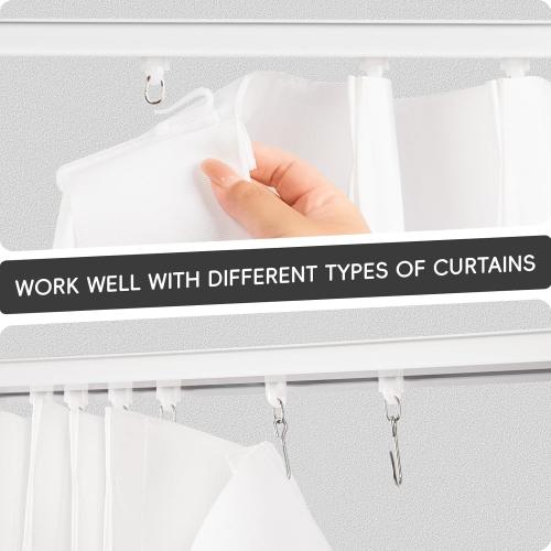 Ceiling Curtain Track, Curtain Track with Roller Hooks, 6ft - 9ft Ceiling Mounted Rail Set for Room Divider, White