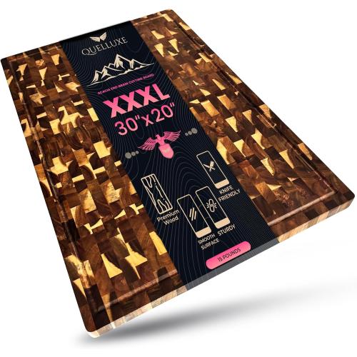 30 x 20 Acacia Wood End Grain Cutting Board Extra Large, XXXL Noodle Board Stove Cover, Heavy-Duty Butcher Block, 3XL Meat Chopping Board, Oversized Turkey Carving Board, Charcuterie Board