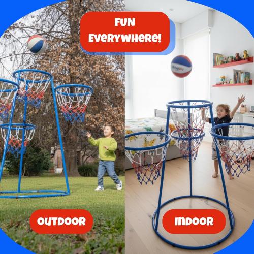Activejoy- 4 Hoop Basketball Set - Toddler Basketball Hoop Indoor - Outdoor Play Preschool -  3 Years Old Toy. Includes 2 Balls and air Pump