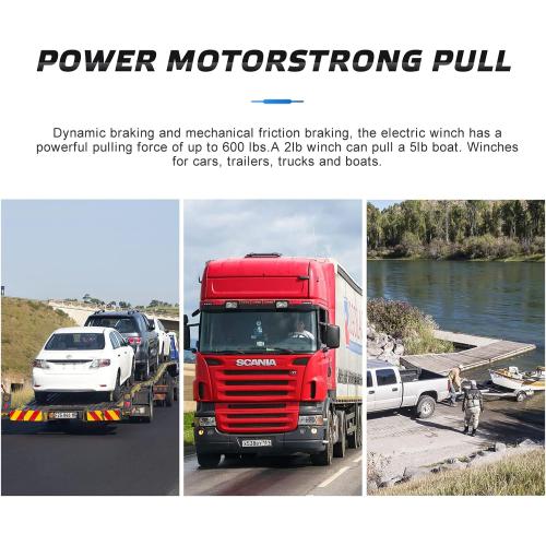 Electric Boat Winch, Reversible Electric Trailer Winch 12V DC, Power-in, Power-out and Freewheel Operations for Boats 2000 lbs with Wireless Remote Control and Hand Crank