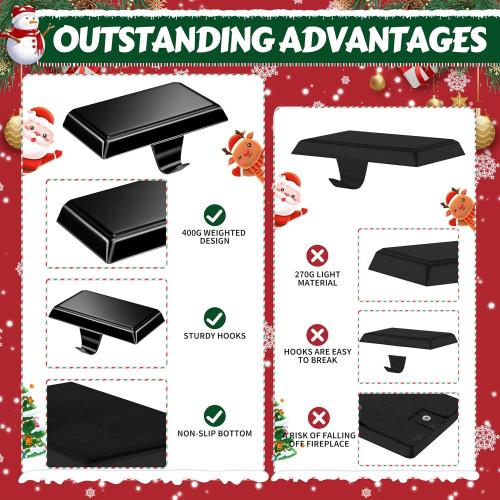 Christmas 6 Pcs Black Stocking Holders Mantel Hook Hangers Fireplace Hooks Hanger Grip Bases for Christmas Party Decorations Xmas Décor
