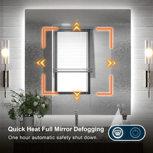 TETOTE 36 x 36 Inch LED Backlit Mirror with Light Bathroom,Anti-Fog,Dimmable,CRI90 ,IP 54Water Proof,Vanity Mirror with Light,Wall Mounted,Horizontal/Vertical
