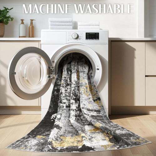 Washable Rug 8x10 Area Rugs for Living Room: Modern Abstract Neutral Soft Carpet for Bedroom Dining Room Under Kitchen Table Home Office Decor - Black Gold