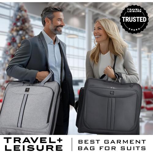 Premium Suit Garment Bag Carry On - Hangs 4 Suits - Travel & Business with Shoulder Strap and Laptop Compartment