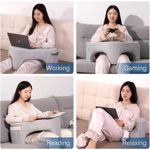 Reading Pillows for Sitting in Bed Adult, Soft Laptop Lap Desk, Cushy Desk, Extra Large Gaming Pillow with Pocket, Arm Rest Pillow for Couch Sofa Floor, Memory Foam Bed Rest Lap Pillow for Working (A)